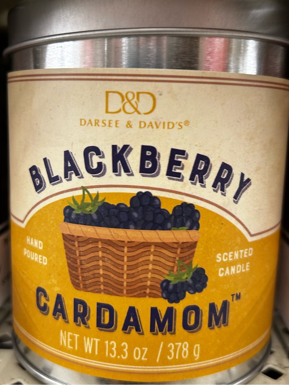 Darsee & David's Blackberry Cardamom Scented Candle - Yellow